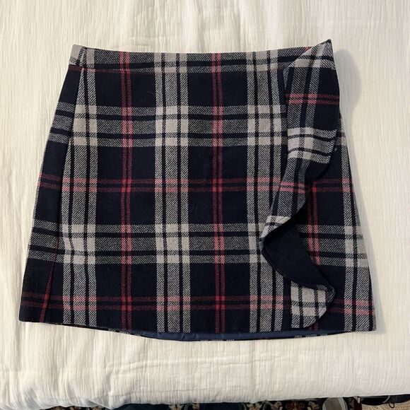 J Crew Mercantile Women’s Buffalo Check Mini Skirt Ruffle Wool Blend Size 10 - Picture 1 of 4